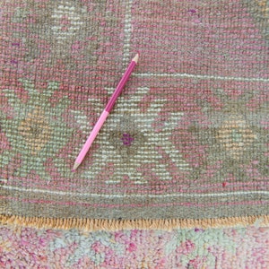 Vintage 210.5 x 126 Runner Hand Knotted Distressed Geometric Medallion Pink Wool Low Pile Runner FREE DOMESTIC SHIPPING image 10