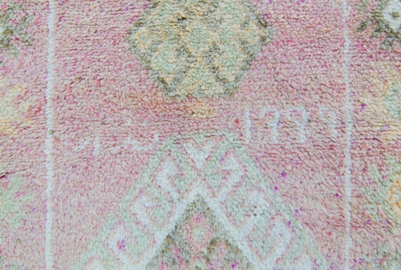 Vintage 210.5 x 126 Runner Hand Knotted Distressed Geometric Medallion Pink Wool Low Pile Runner FREE DOMESTIC SHIPPING image 7