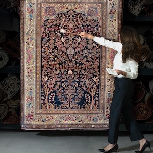 Antique 4’9” x 6’9” Tree of Life Hand-knotted Low Pile Wool Rug Early 1900s - FREE DOMESTIC SHIPPING