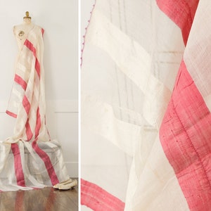 Antique Beige Fuchsia Silk Shawl Scarf Textile Fabric - 1910s