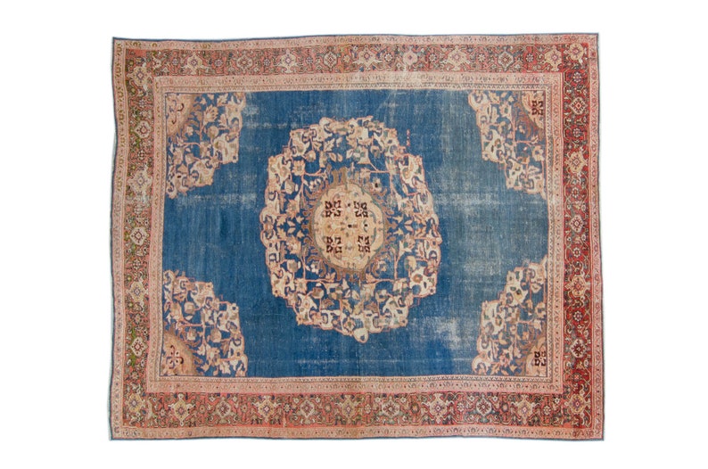 Antique 9'7 x 11'6 Large Blue Red Floral Medallion Hand Knotted Rug Wool Low Pile Rug 1920s FREE DOMESTIC SHIPPING image 2