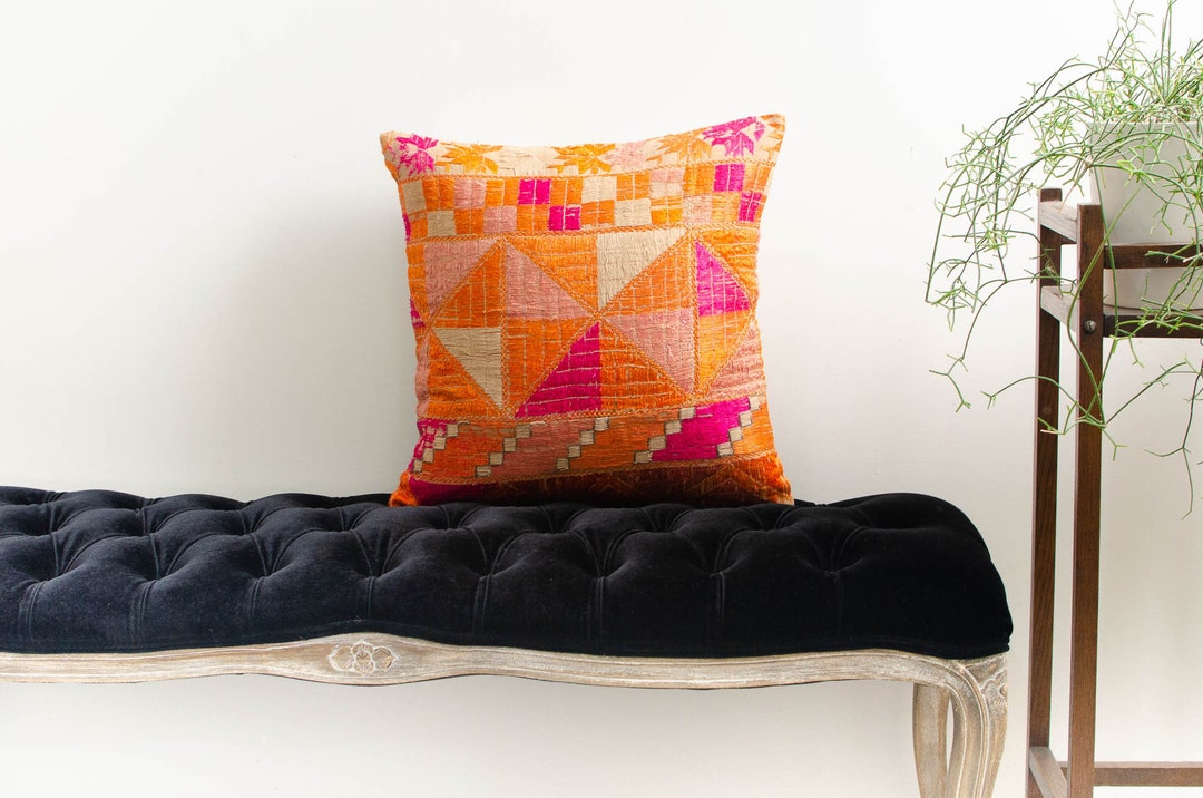 Pink - Silk Cotton Phulkari Hand Embroidery Cushion Cover 36