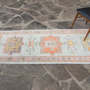 Contemporary 211 x 138 Anatolian Runner Geometric Medallion Baby Blue Pumpkin Wool Hand-Knotted 2000 FREE DOMESTIC SHIPPING image 6