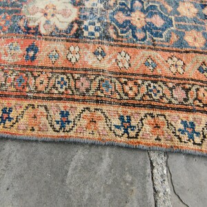Antique 107 x 13 Rare Distressed Large Allover Floral Macaroon Yellow Blue Hand-Knotted Wool Low Pile Rug 1880s FREE DOMESTIC SHIPPING image 7