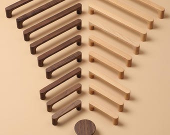 Walnut Drawer Knob, Solid Wood Cabinet Pull, Premium Furniture Hardware, Scandinavian Style Handle,Walnut＆Beech Drawer Knobs Pulls