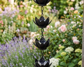 Lotus Rain Chain for Gutters, Outdoor Water Feature Decor