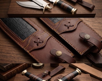Set of 5 Forged Bushcraft Knives – Full Tang Hunting Collection with Leather Sheaths