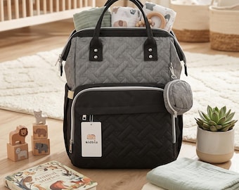 Quilted Diaper Backpack – Large Baby Travel Changing Bag with Pacifier Pouch
