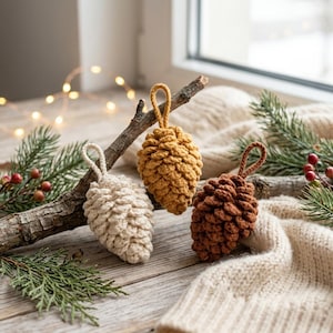 Crochet Pine Cone Pattern, Beginner Friendly Realistic Amigurumi Pinecone Ornament PDF, Rustic Fall Christmas Decor, Instant Download