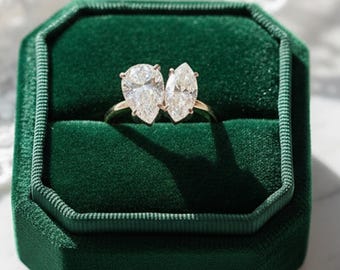 3.00 Carat D VS1 Pear & Marquise Lab Grown Diamond Toi et Moi Ring, IGI Certified Lab Created Diamond Wedding Ring, 14k Gold Wedding Ring