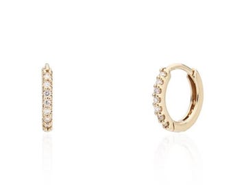 0.15 Carat Round Cut Lab Grown Diamond Huggie Hoop Earrings, E-F VVS-VS Minimalist Diamond Hoops, 14K Gold Daily Wear Earrings for Women