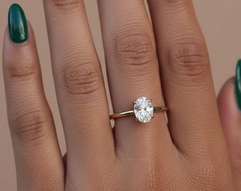 1 Carat Oval Lab Grown Diamond Solitaire Engagement Ring, IGI Certified D VVS2 Minimalist Diamond Ring, 14K Gold Wedding Ring for Women