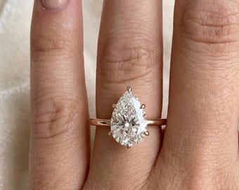 5.00 Carat IGI Certified E VVS2 Pear Lab Grown Diamond Engagement Ring, Solitaire Lab Created Diamond Wedding Ring, 14k Gold Teardrop Ring