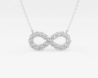 1.25 Carat Round Cut Lab Grown Diamond Pendant Necklace, Delicate Infinity Necklace, 14k Gold Wedding Necklace, Anniversary Gift For Her