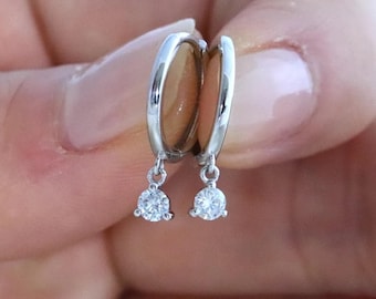 0.20 Carat Round Cut Lab Grown Diamond Huggie Drop Earrings, E-F VVS-VS Diamond Dangle Drop Earrings, 14k Gold Wedding Earrings For Women