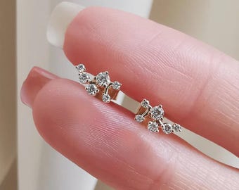 0.35 Carat Round Lab Grown Diamond Cluster Stud Earrings, 14k Gold Wedding Earrings, E-F Lab Diamond Earrings, Daily Wear Minimalist Studs