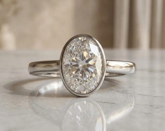 2.50 Carat D VS1 Oval Cut Lab Grown Diamond Engagement Ring, Solitaire IGI Certified Diamond Ring, 14k Gold Wedding Ring, Bezel Set Ring
