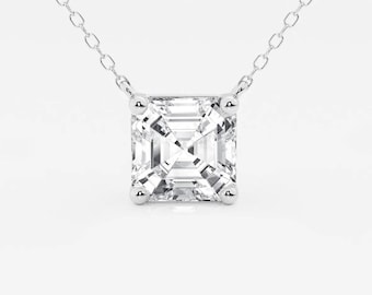 3.00 Carat E VS1 Asscher Cut Lab Grown Diamond Engagement Necklace, IGI Certified Solitaire Pendant Necklace, Delicate Necklace For Women
