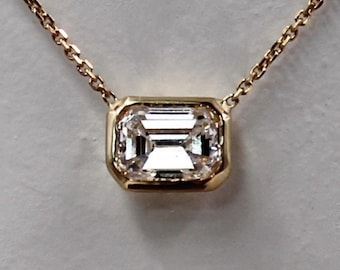 1.50 Carat Emerald Cut Lab Grown Diamond Necklace, IGI Certified D VVS2 Solitaire Diamond Necklace, Delicate Daily Wear Necklace For Women