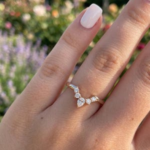 Pear & Round Lab Grown Diamond Curved Engagement Band, Minimalist Stacking Wedding Band, Anniversary Gift For Her, Daily Wear Band, 14k Gold