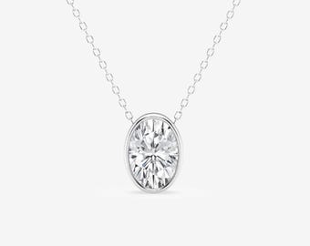 Solitaire 2.00 Carat Oval Lab Grown Diamond Necklace, IGI Certified D VVS2 Lab Diamond Bezel Set Necklace, Minimalist Daily Wear Necklace
