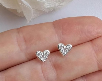 0.25 Carat Round Lab Grown Diamond Stud Earrings, Delicate Heart Shape Stud Earrings, 14k Gold Wedding Earrings, Valentine's Gift For Her