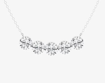 4.00 Carat Round Lab Grown Diamond Five Stone Necklace, 14K Gold Wedding Pendant Necklace for Women, Delicate Anniversary Gift, Daily Wear