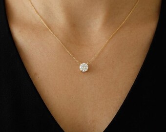 1.50 Carat Round D VVS2 Lab Grown Diamond Engagement Necklace, IGI Certified Solitaire Diamond Necklace, Delicate Necklace For Her, 14k Gold