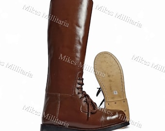 Men's Brown Leather Knee-High Lace-Up Riding Boots – Heritage Style Durable Footwear