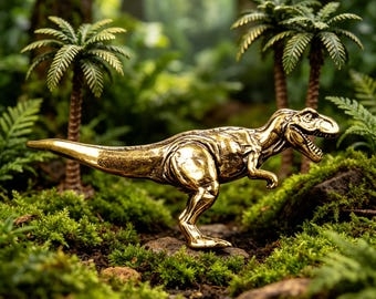 Small Solid Brass T-Rex Statue | Tyrannosaurus Rex Figurine | Miniature Dinosaur Desk Decor | Antique Brass Animal Art | Men Office Gift