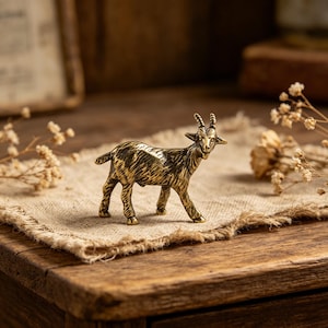 Solid Brass Goat Figurine | Miniature Mountain Goat Statue | Farmhouse Decor Accent | Goat Lover Gift | Rustic Animal Art | Tiny Ram Mascot