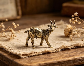 Solid Brass Goat Figurine | Miniature Mountain Goat Statue | Farmhouse Decor Accent | Goat Lover Gift | Rustic Animal Art | Tiny Ram Mascot