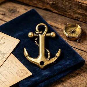 Mini Brass Anchor Beach Decor | Small Nautical Figurine Gift | Coastal Home Accent Ornament | Solid Metal Sailor Mascot | Unique Men's Gift
