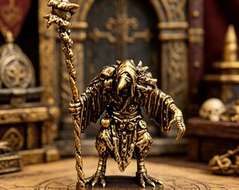 Solid Brass Eagle Wizard Figurine | Mighty Birdman Sorcerer Statue | Mythological Guardian Altar Decor | Aesthetic Dark Decor Mascot