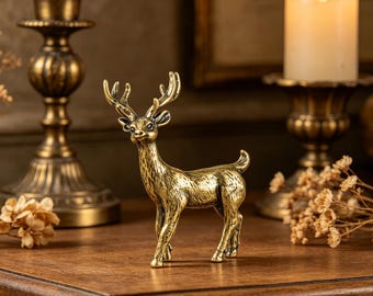 Vintage Brass Reindeer | Miniature Christmas Elk | Holiday Table Decor | Antique Style Deer Statue | Unique Stocking Stuffer | Winter Mascot