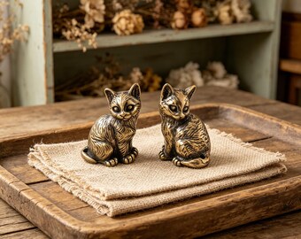 Small Unique Brass Cat Gift | Symbolic Kitten Mascot | Solid Metal Animal Figurine | Creative Birthday Present | Artisan Brass Desk Decor