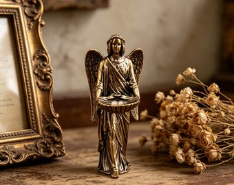 Creative Brass Angel Tea Pet | Miniature Angel for Bonsai Scene | Healing Desktop Mascot | Aesthetic Gift for Her | Religious Altar Decor