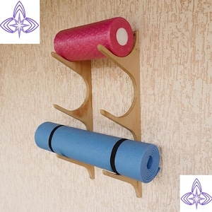 Haak voor gymmat 6,5 inch, natuurlijke oliecoating, niveau 1-5, houder voor pilatesmatten, opbergrek, houten mattenhouders voor wandmontage, opbergrek fitness