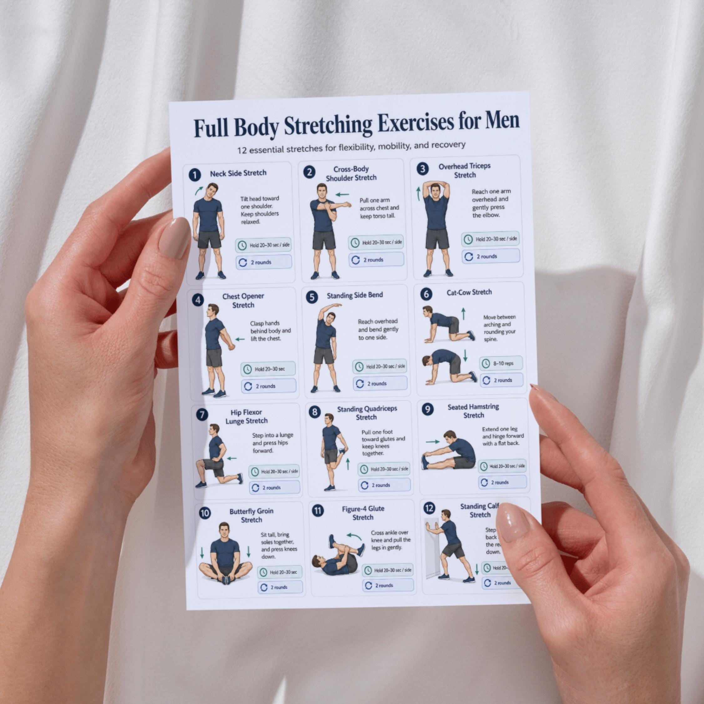Full Body Stretching Exercises Printable PDF, Exercises for Men Poster ...
