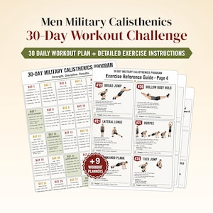 Reto de entrenamiento de calistenia militar de 30 días, entrenamiento de fuerza con peso corporal (descarga en PDF)