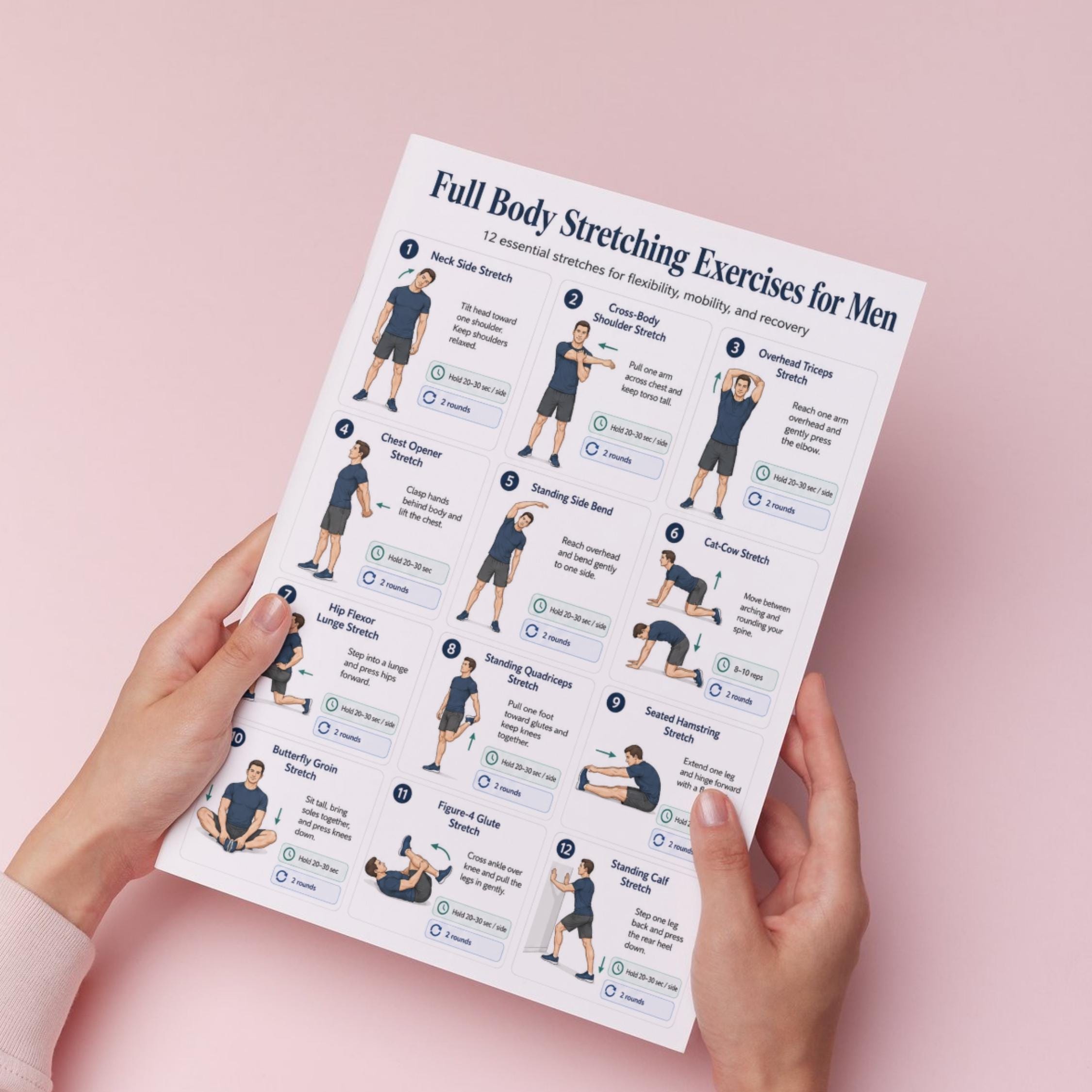 Full Body Stretching Exercises Printable PDF, Exercises for Men Poster