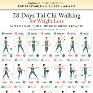 28-daagse Tai Chi-wandeluitdaging voor gewichtsverlies (PDF-printbaar schema)