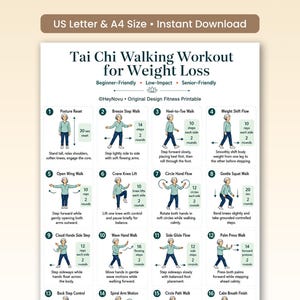 Tai Chi Walking For Weight Loss Workout Chart, Senior Low Impact Exercise (PDF Download)