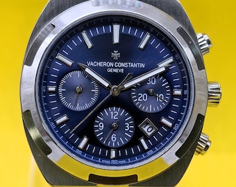 Vintage Vecheron Constanin Geneve Overseas Chronograph Automatic Date Indicator Blue Dial Men's Wrist Watch Free Shipping