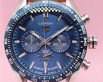 Vintage Tag Heuer Carrera Date Indicator Chronograph Tachymeter Blue Dial Quartz Men's Wrist Watch Free Shipping
