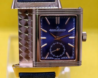 Vintage Jaeger LeCaultre Reverso Blue Sub Dial Quartz Men's Wrist Watch Free Shipping