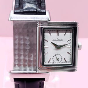 Orologio da polso vintage da donna Jaeger LeCaultre Reverso con quadrante bianco e movimento al quarzo, spedizione gratuita. immagine 1
