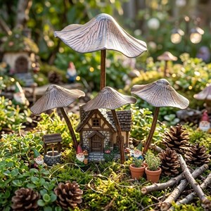 Rustikale Metallpilz-Gartenstecker, verwittertes Kupfer-Finish, wunderliches Outdoor-Dekor