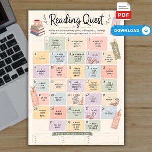 Reading Challenge Printable | Book Challenge Game | Reading Quest | Book Journal | Reading Tracker | Book Love Gift | Printable Reading Game