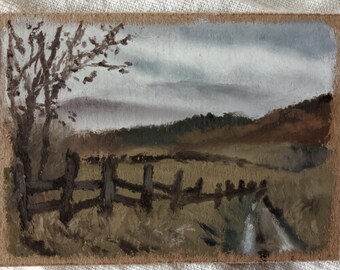 Original Öl Pastell Kunst, Herbst Landschaft, rustikale Landstraße